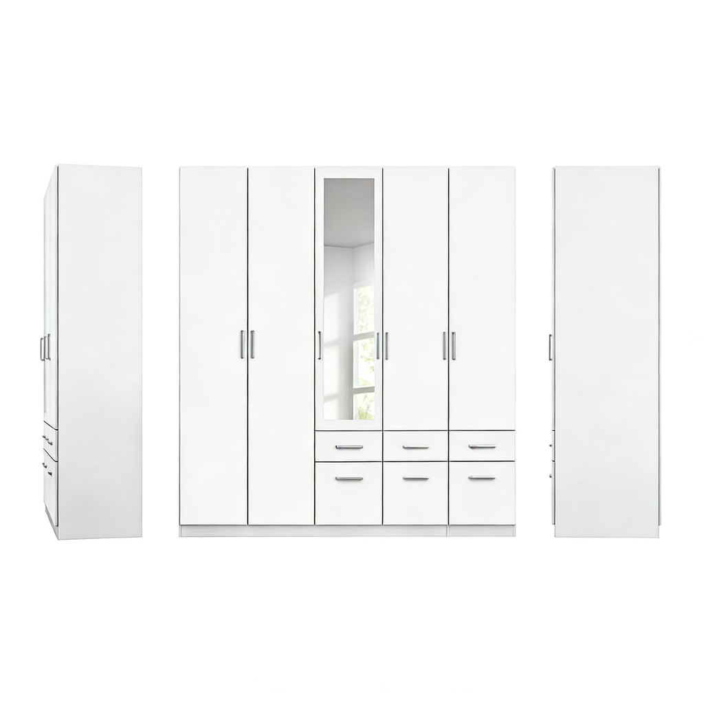 4-türiger Kleiderschrank mit Spiegeltür - Klassisch Elegant