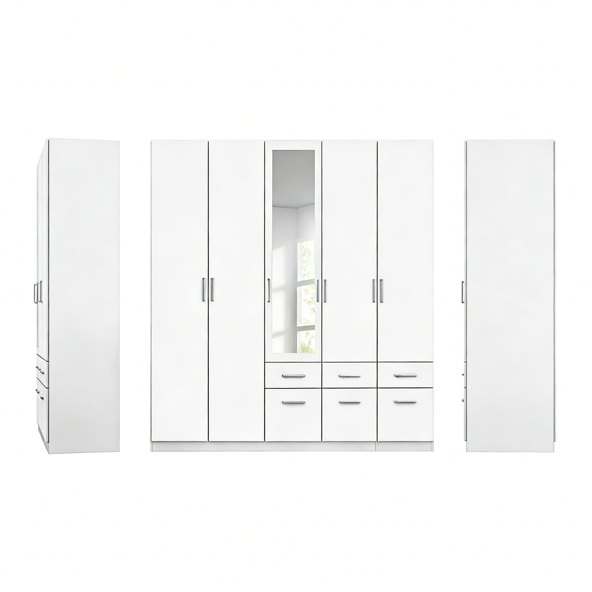 4-türiger Kleiderschrank mit Spiegeltür - Klassisch Elegant