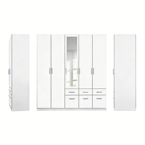 4-türiger Kleiderschrank mit Spiegeltür - Klassisch Elegant