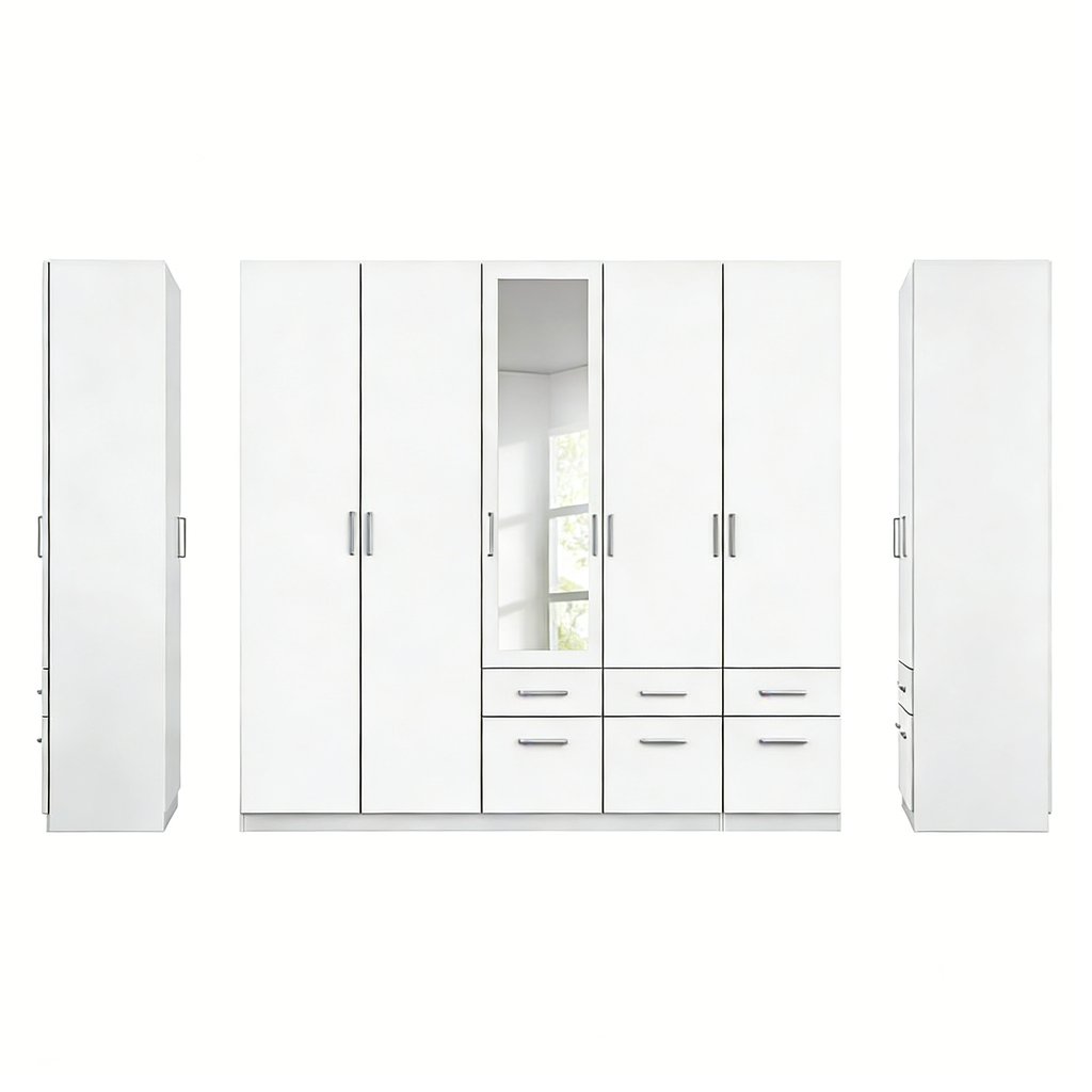 4-türiger Kleiderschrank mit Spiegeltür - Klassisch Elegant