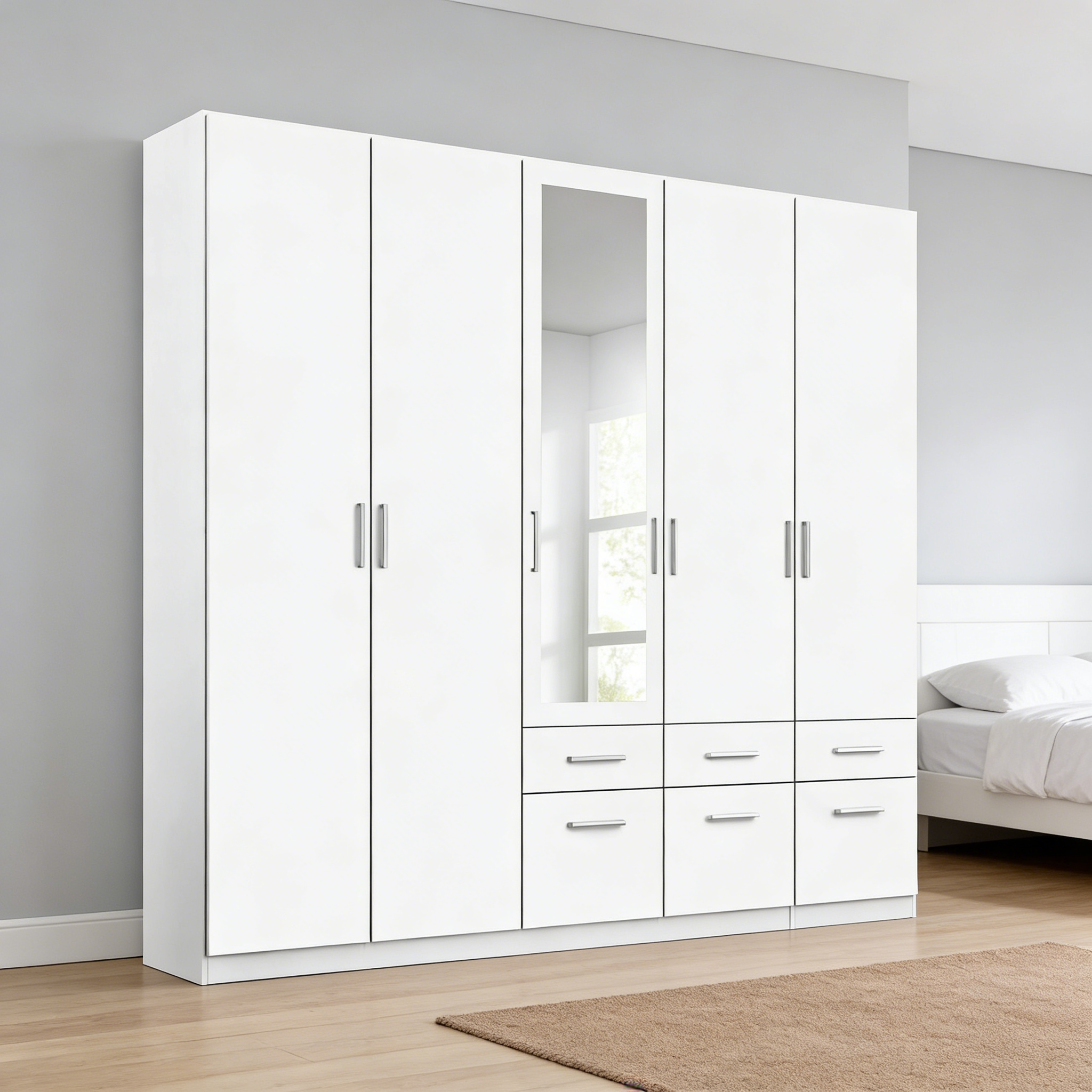 4-türiger Kleiderschrank mit Spiegeltür - Klassisch Elegant
