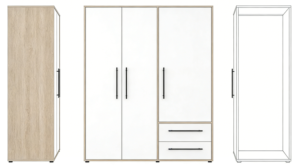 Dreitüriger Kleiderschrank Weiß-Eiche Kombination - Natur & Modern