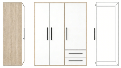 Dreitüriger Kleiderschrank Weiß-Eiche Kombination - Natur & Modern