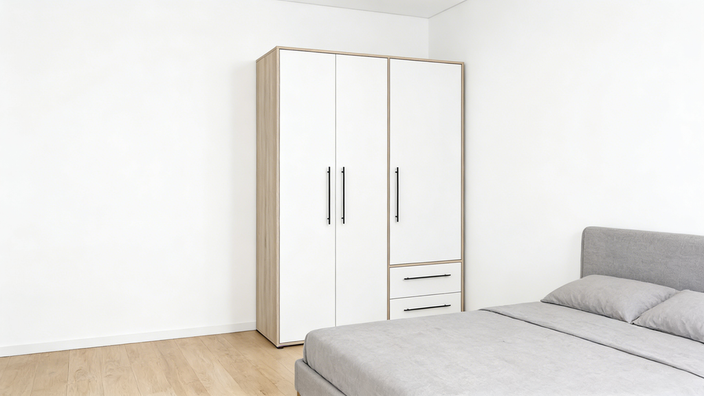 Dreitüriger Kleiderschrank Weiß-Eiche Kombination - Natur & Modern