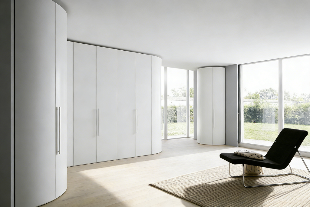 Runder Design Eckkleiderschrank Weiß Matt - Ecklösung Deluxe