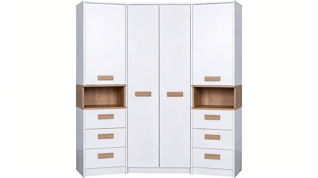 Eckschlafzimmerschrank Weiß-Eiche - Raumwunder