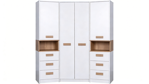 Eckschlafzimmerschrank Weiß-Eiche - Raumwunder