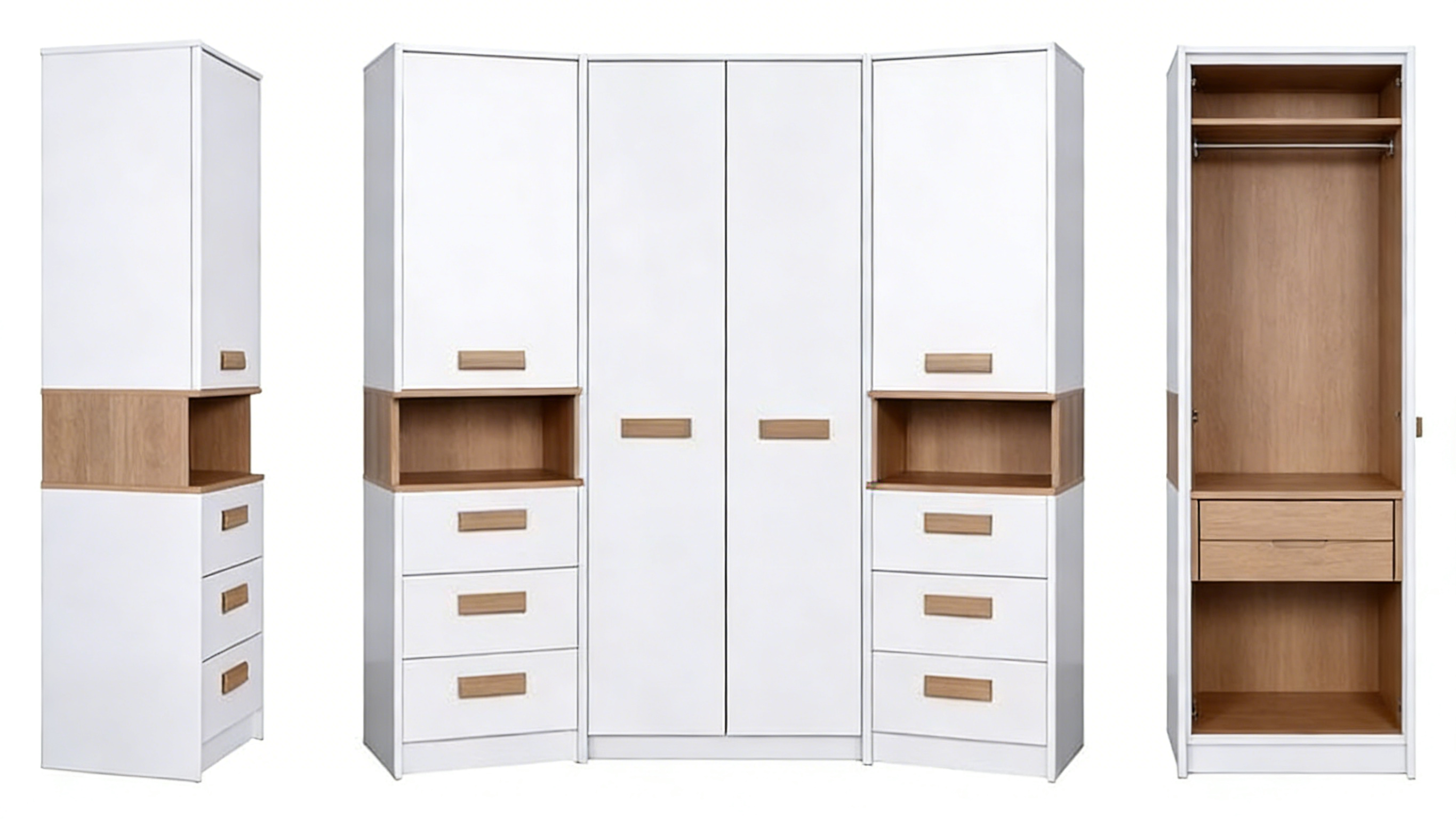 Eckschlafzimmerschrank Weiß-Eiche - Raumwunder