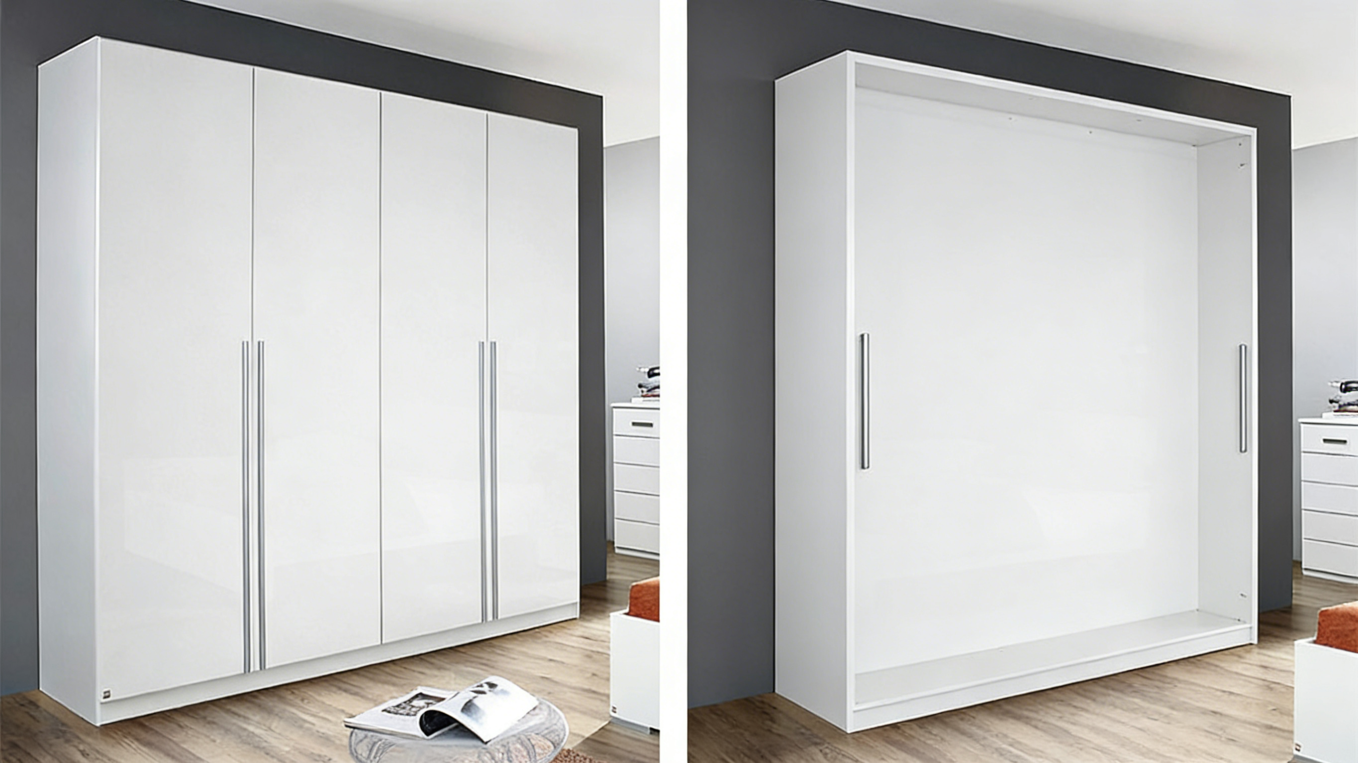 Hochglanz Kleiderschrank 4-türig mit LED-Beleuchtung