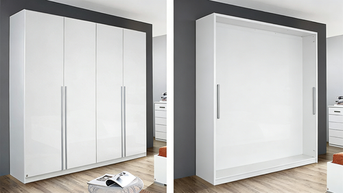 Hochglanz Kleiderschrank 4-türig mit LED-Beleuchtung