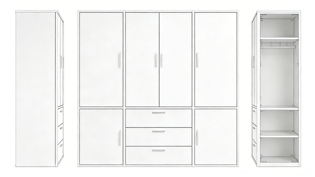 Kleiderschrank mit Aufsatzkommode 6-türig - XXL Stauraum