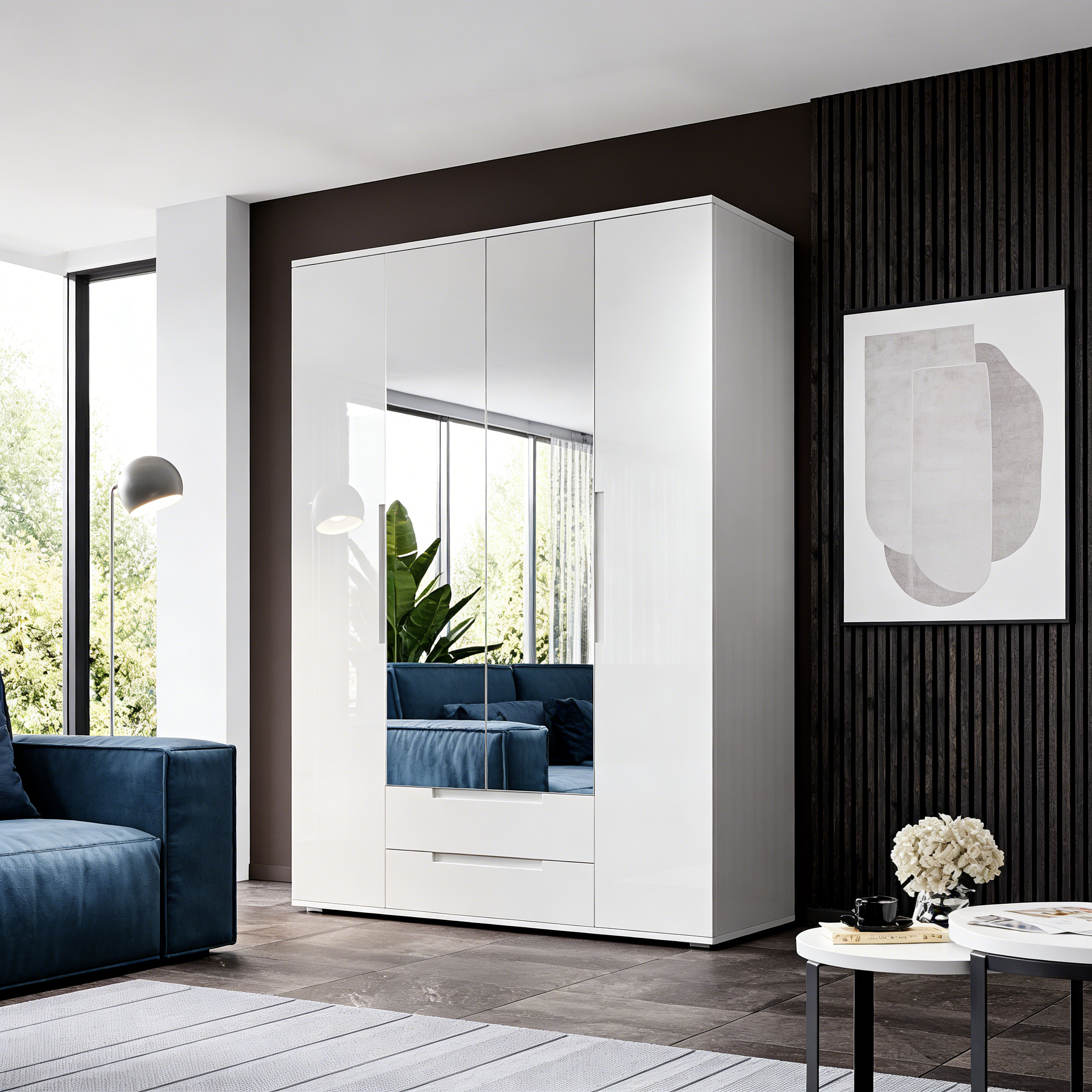 Kleiderschrank Schiebetüren mit Spiegel 200 cm - Groß