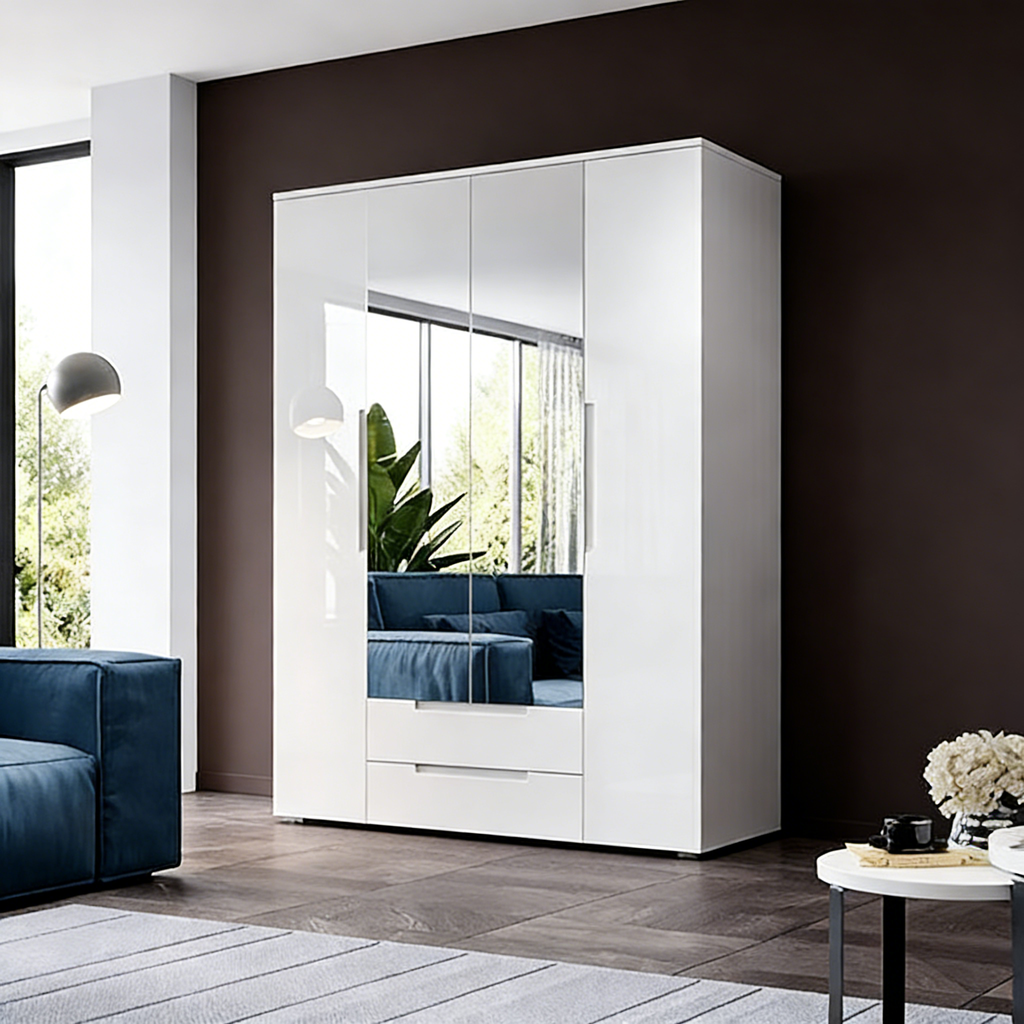 Kleiderschrank Schiebetüren mit Spiegel 200 cm - Groß