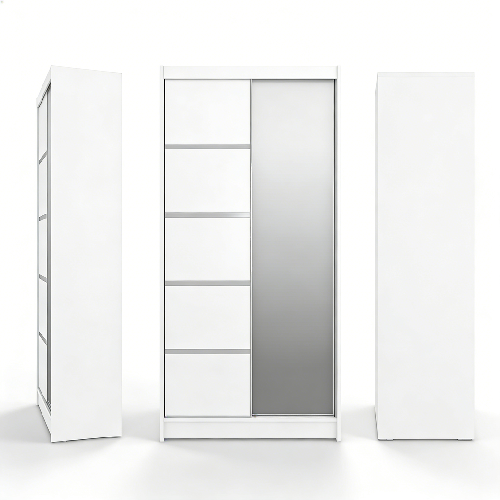 Schwebetürenschrank 100 cm mit Spiegeltür - Schmal & Funktional