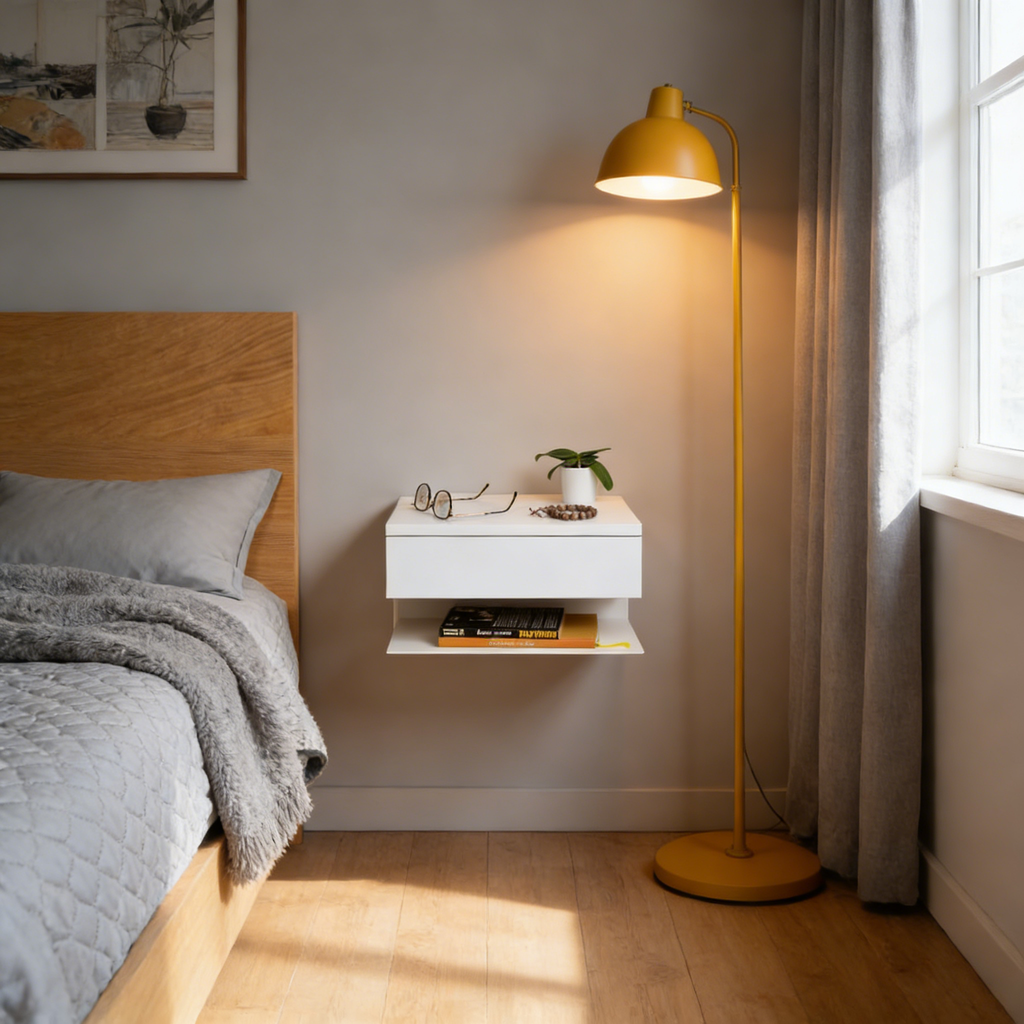 H?ngender Nachttisch zur Wandmontage in Weiß