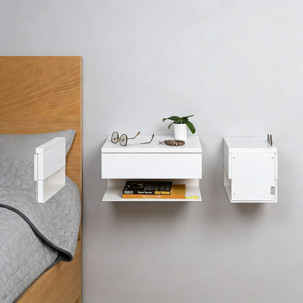 H?ngender Nachttisch zur Wandmontage in Weiß