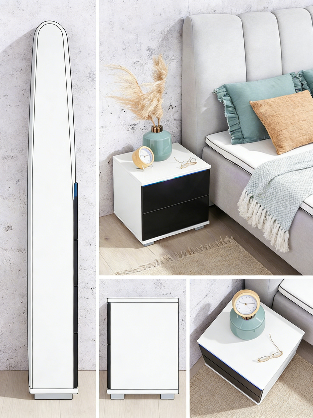 Nachttisch Hochglanz-Weiß mit LED-Beleuchtung