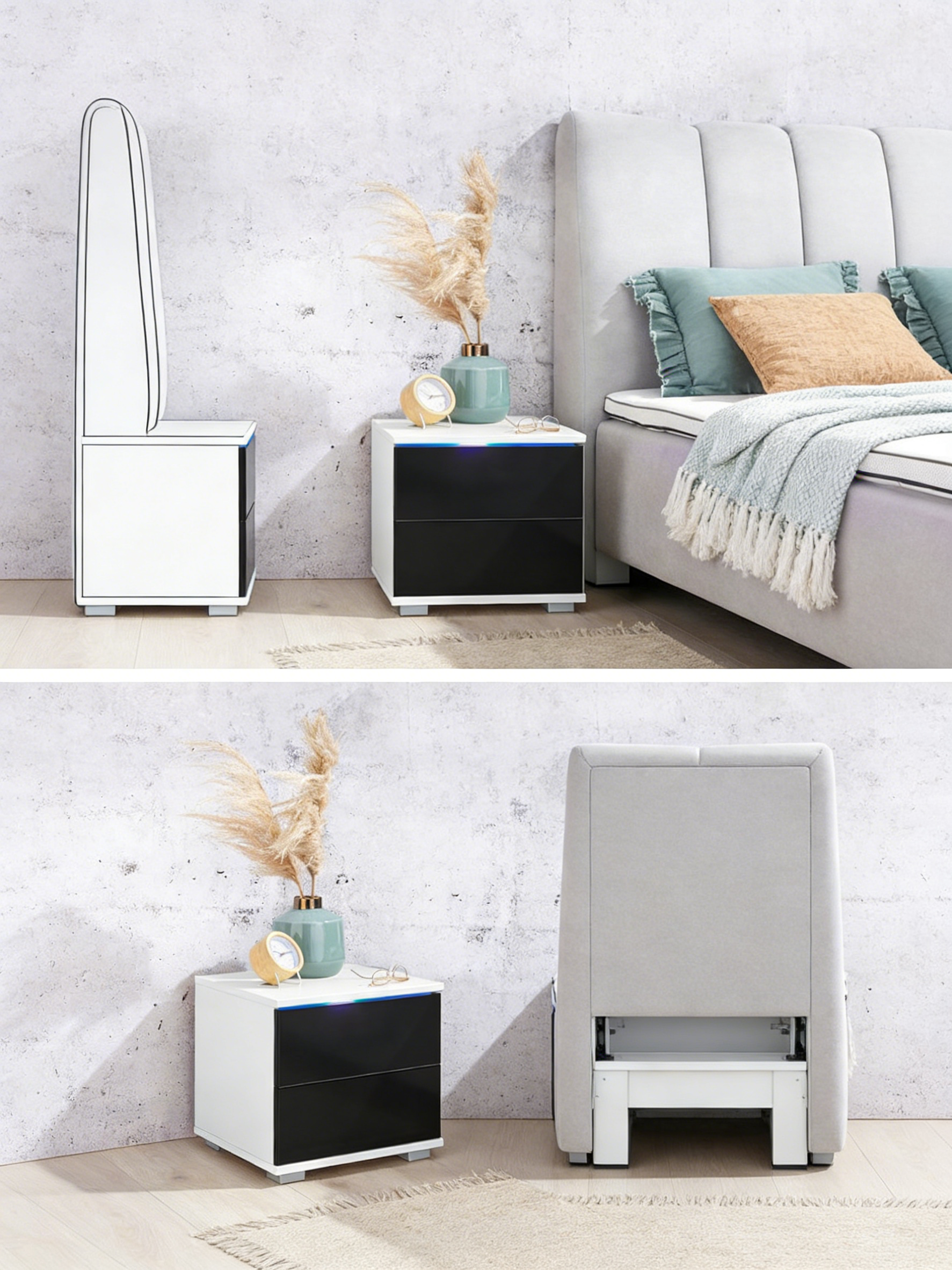 Nachttisch Hochglanz-Weiß mit LED-Beleuchtung