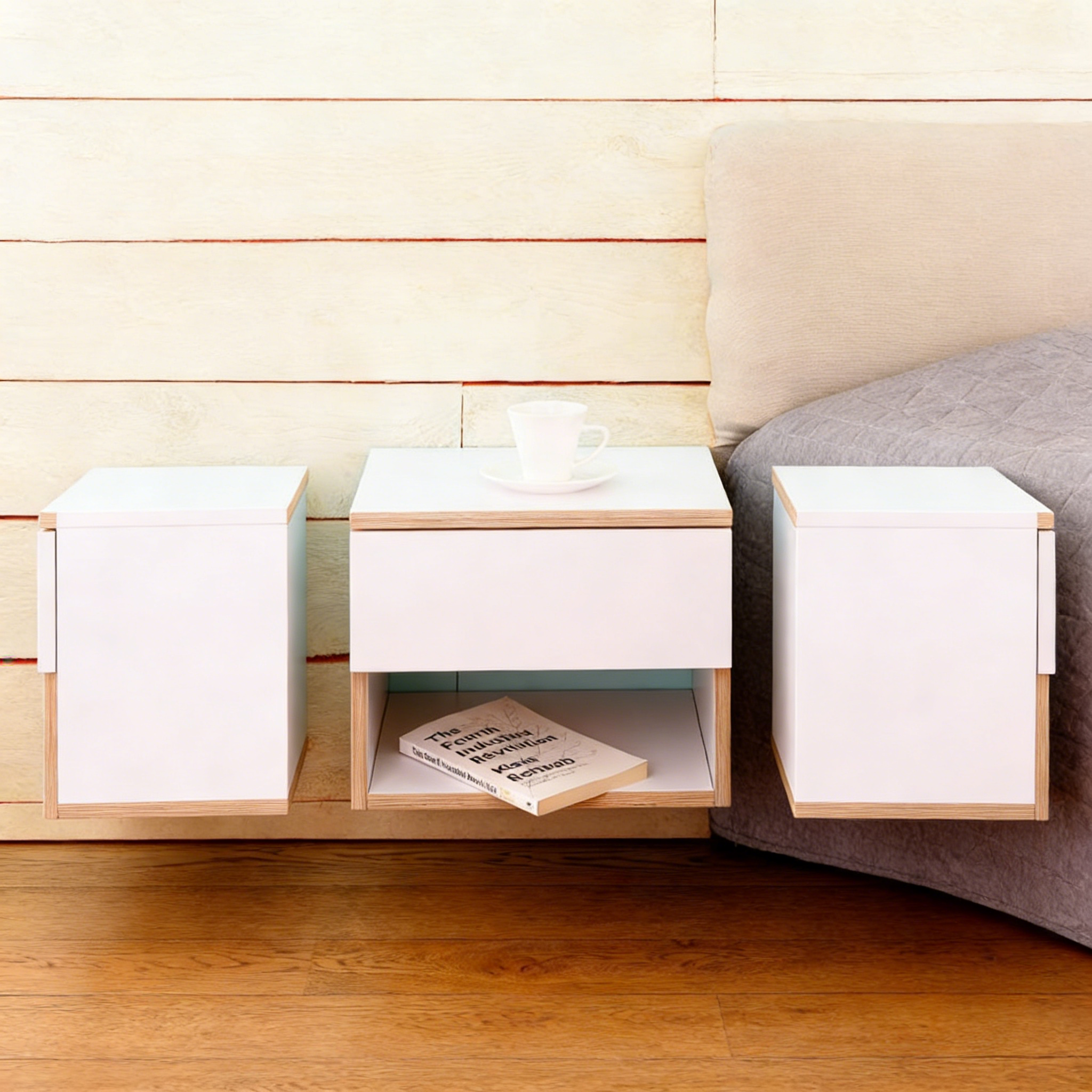 Nachttisch mit Schublade Holz-Weiß Kombination