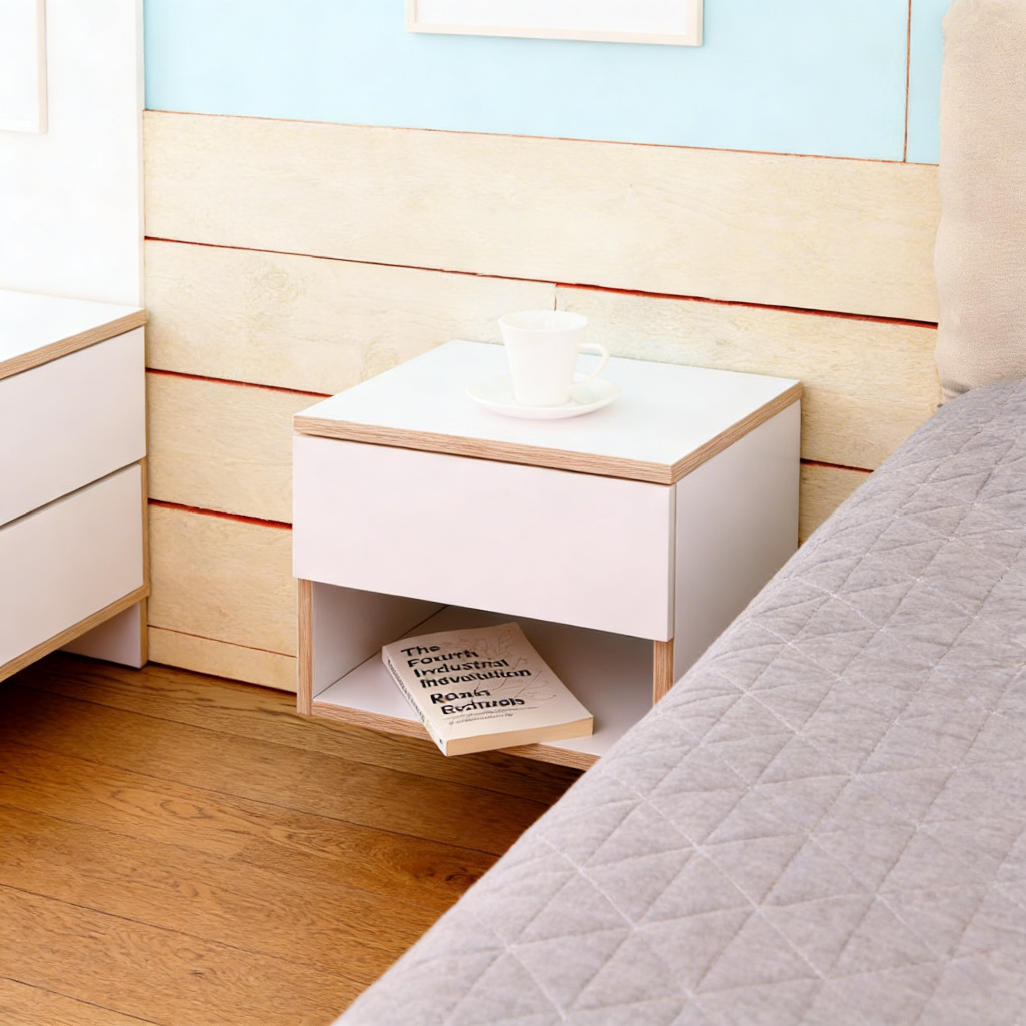 Nachttisch mit Schublade Holz-Weiß Kombination