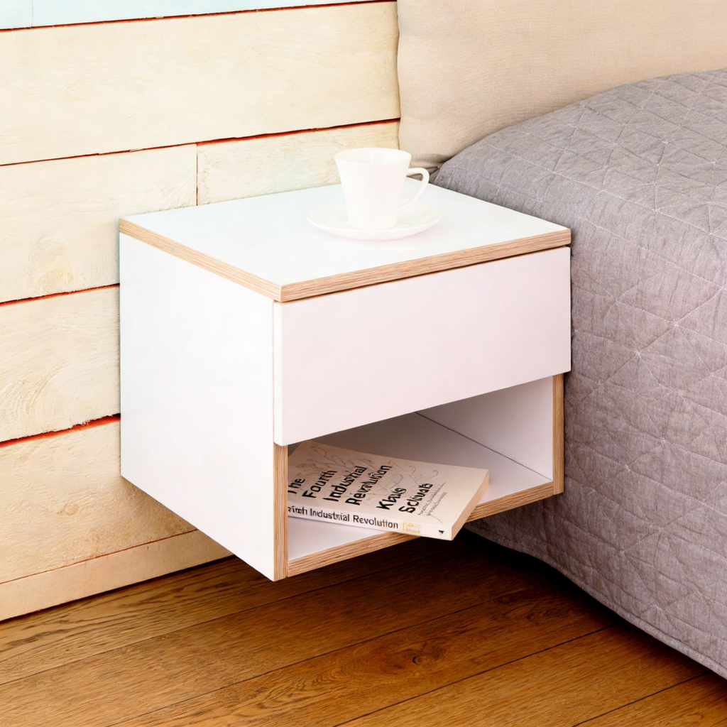 Nachttisch mit Schublade Holz-Weiß Kombination