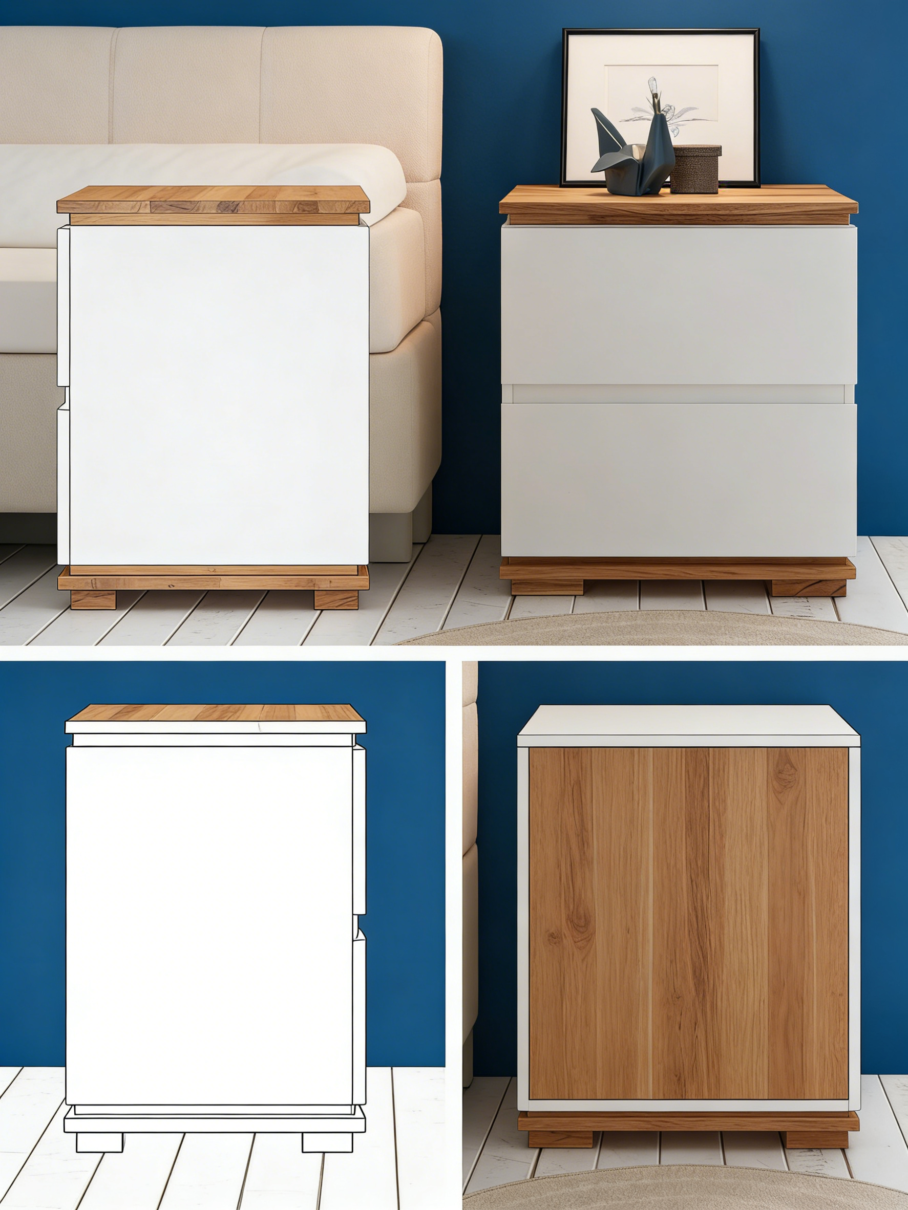 Nachttisch Nussbaum-Weiß Kombination Elegant