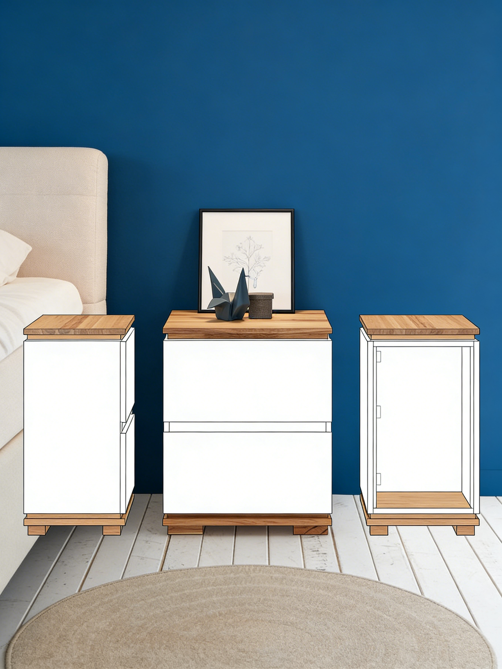 Nachttisch Nussbaum-Weiß Kombination Elegant