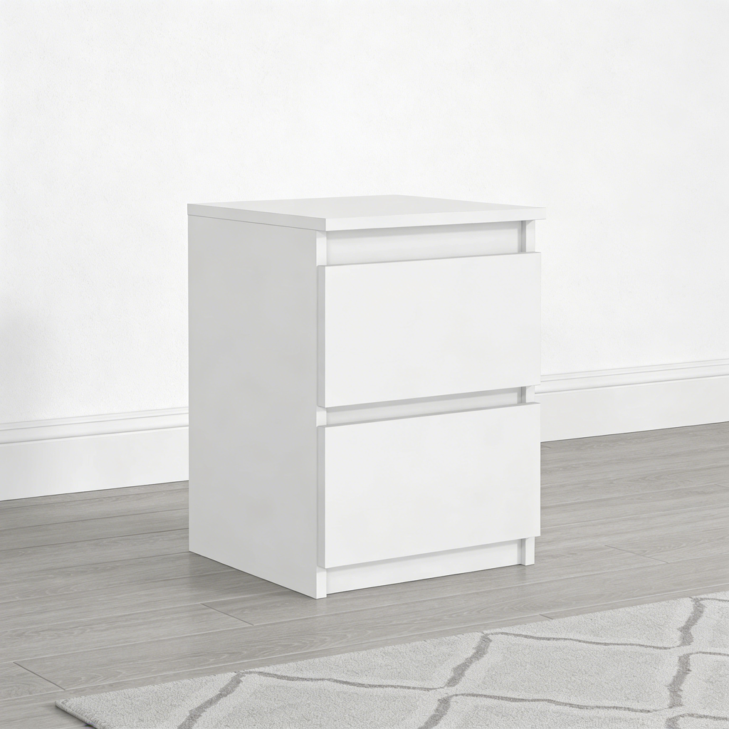 Nachttisch Rattan Boho-Stil Weiß Natur