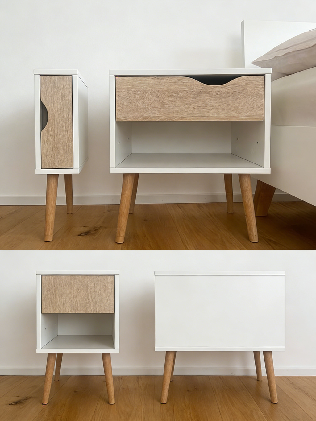 Skandinavischer Nachttisch Eiche-Weiß mit Schublade